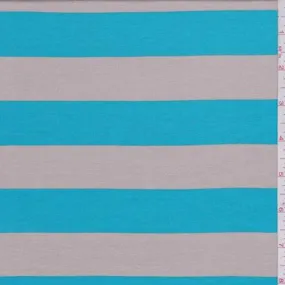 1 1/4 YD PC-Tan/Turquoise Stripe Rayon Jersey Knit Fabric