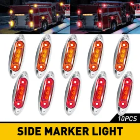 10Pcs 3-LED 3.9-Inch Oval Side Marker Lights with Chrome Bezel Truck Trailer Clearance Light Waterproof 12V