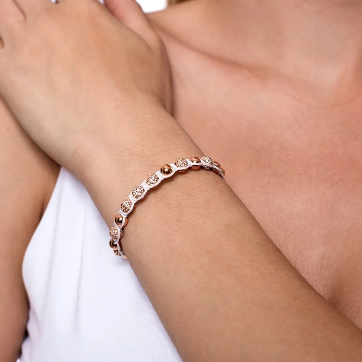 18k Rose Gold | Crystal Pavé Kikiballa Bracelet | White