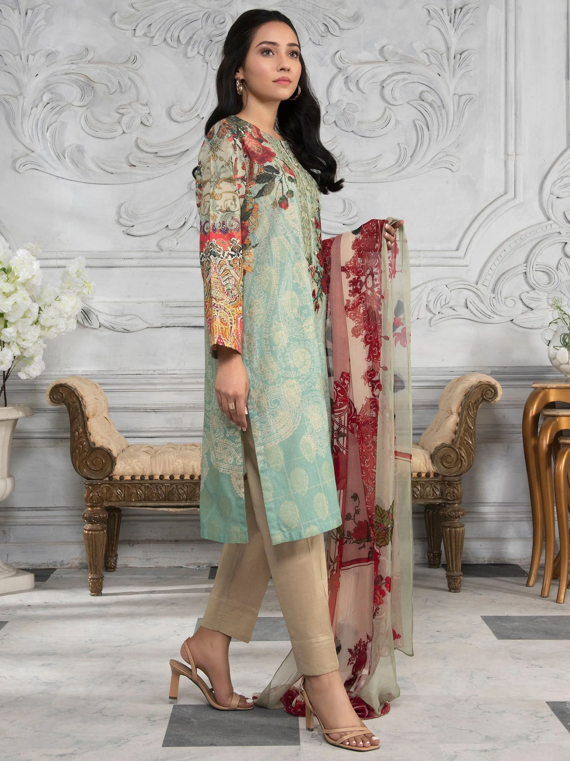 2 Piece Jacquard Suit-Embroidered (Unstitched)