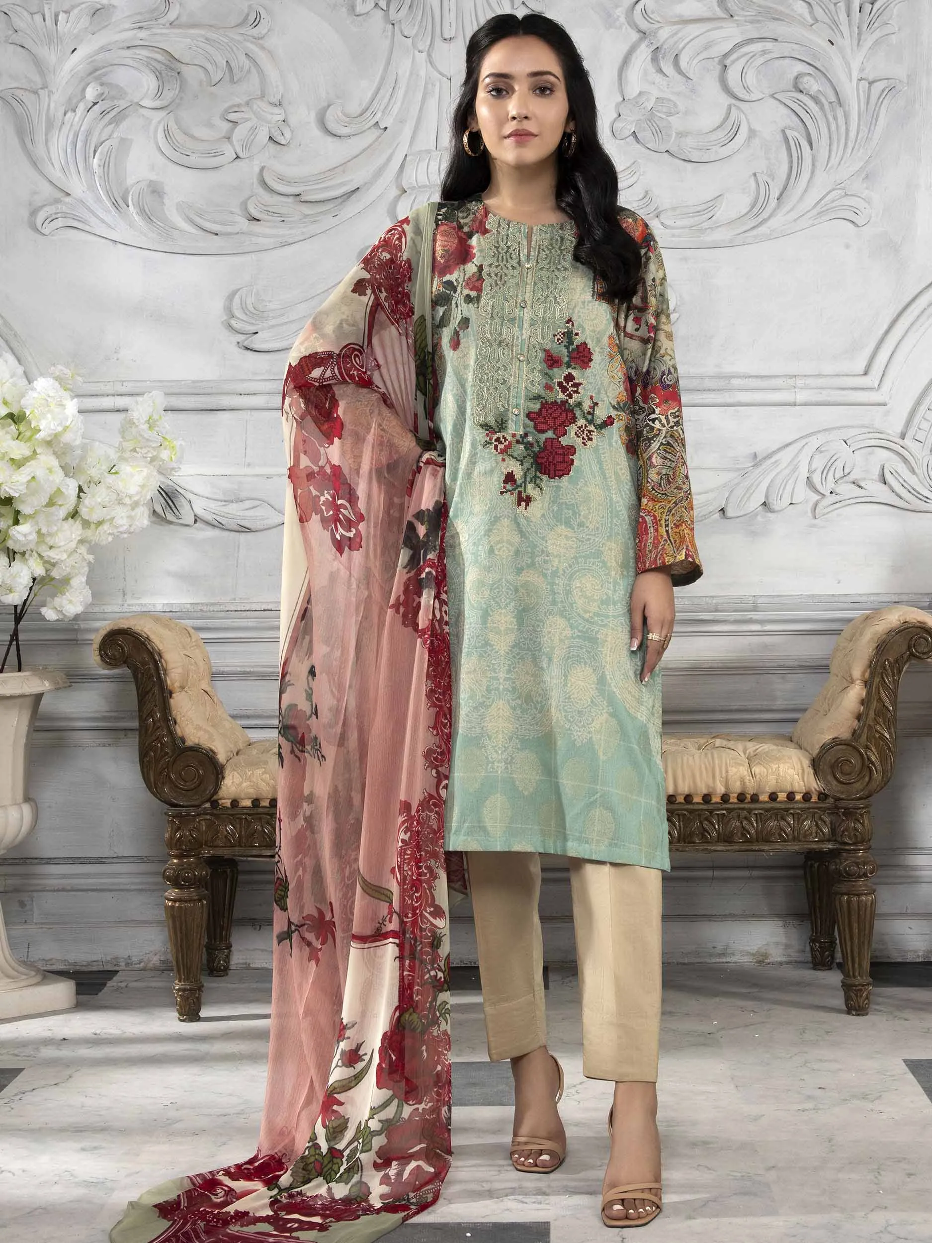 2 Piece Jacquard Suit-Embroidered (Unstitched)