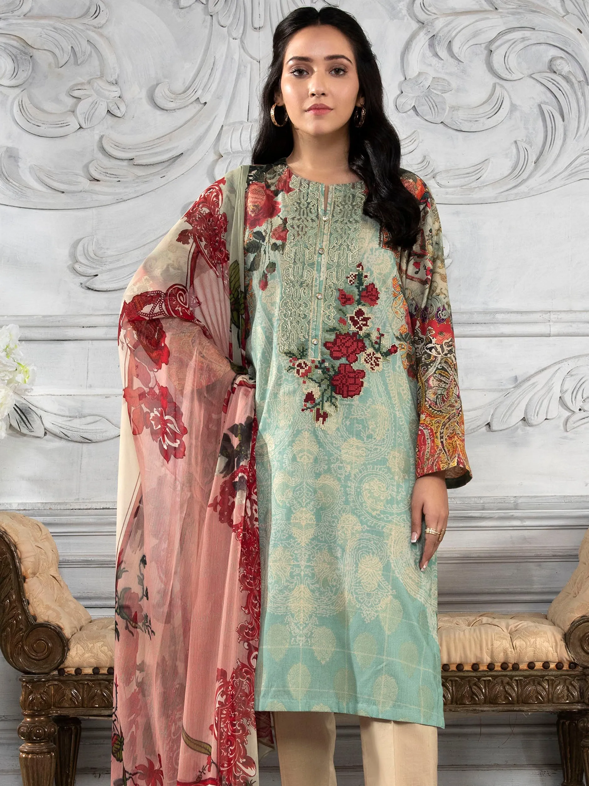 2 Piece Jacquard Suit-Embroidered (Unstitched)