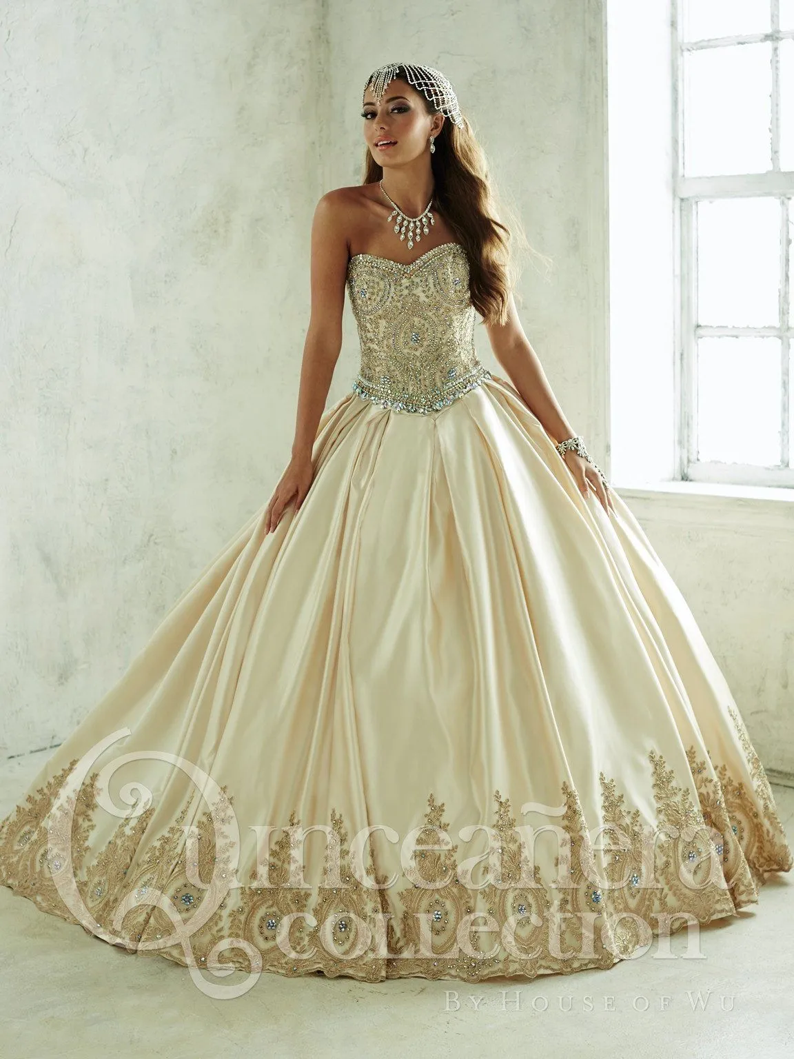 2 Piece Satin Strapless Quinceanera Dress by House of Wu 26826