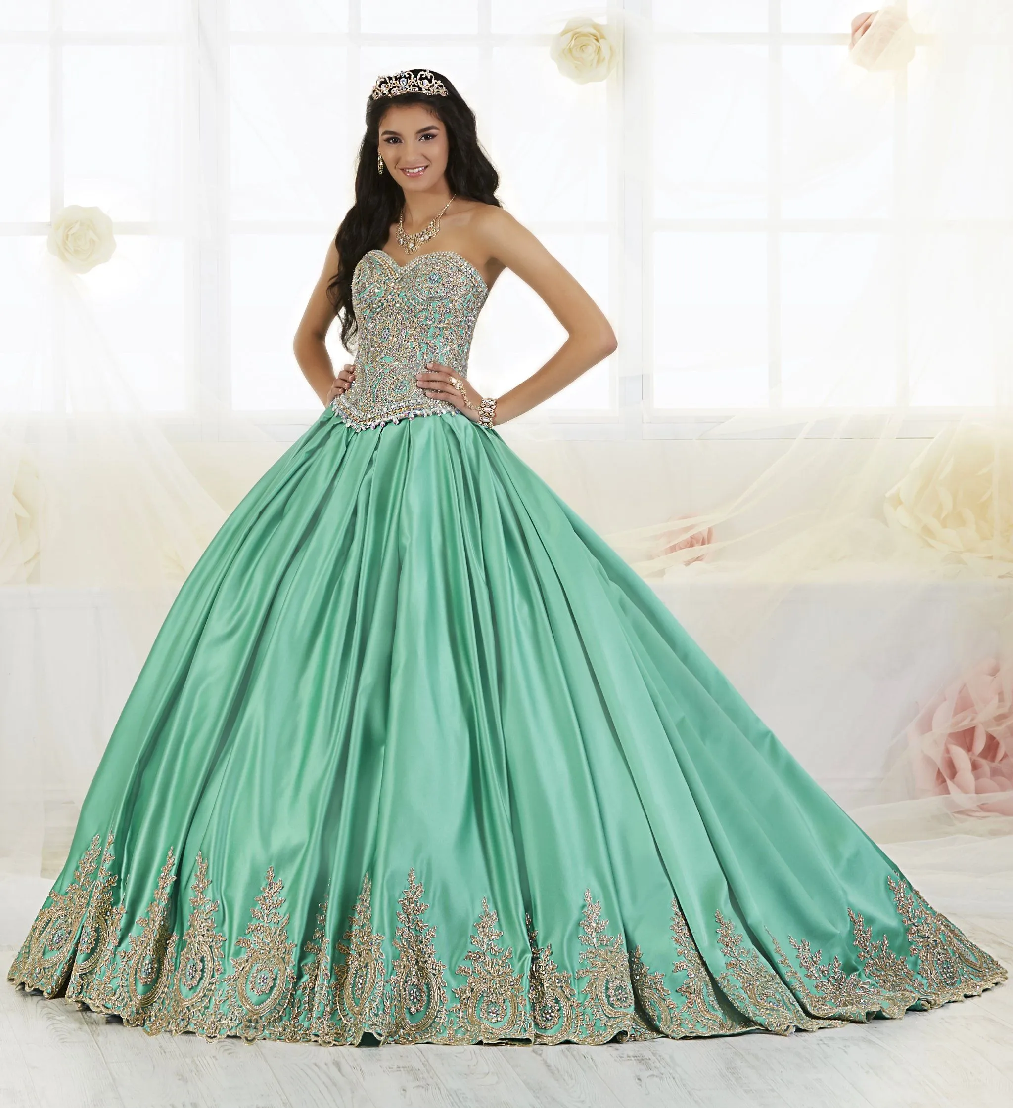 2 Piece Satin Strapless Quinceanera Dress by House of Wu 26826