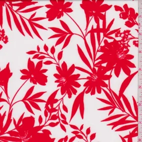 2 YD PC-White/Fire Red Floral Nylon Knit Fabric