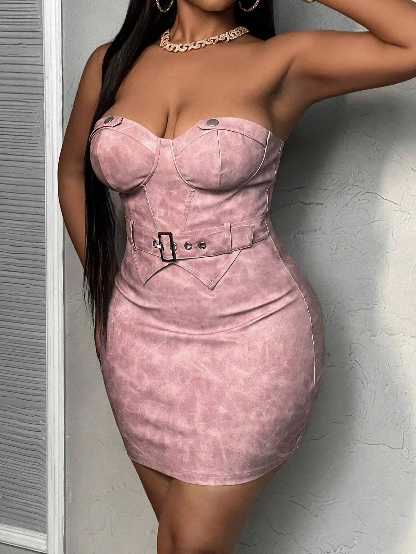 2024 New Elegant Sexy Streetwear Mini Dress, Solid Color PU Leather Sexy Party Cocktail Bodyco