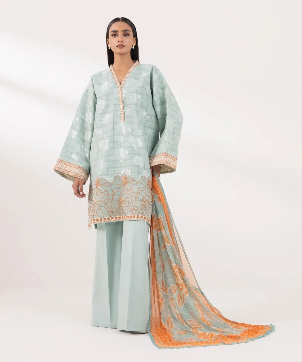 3 Piece -  Embroidered Jacquard Suit