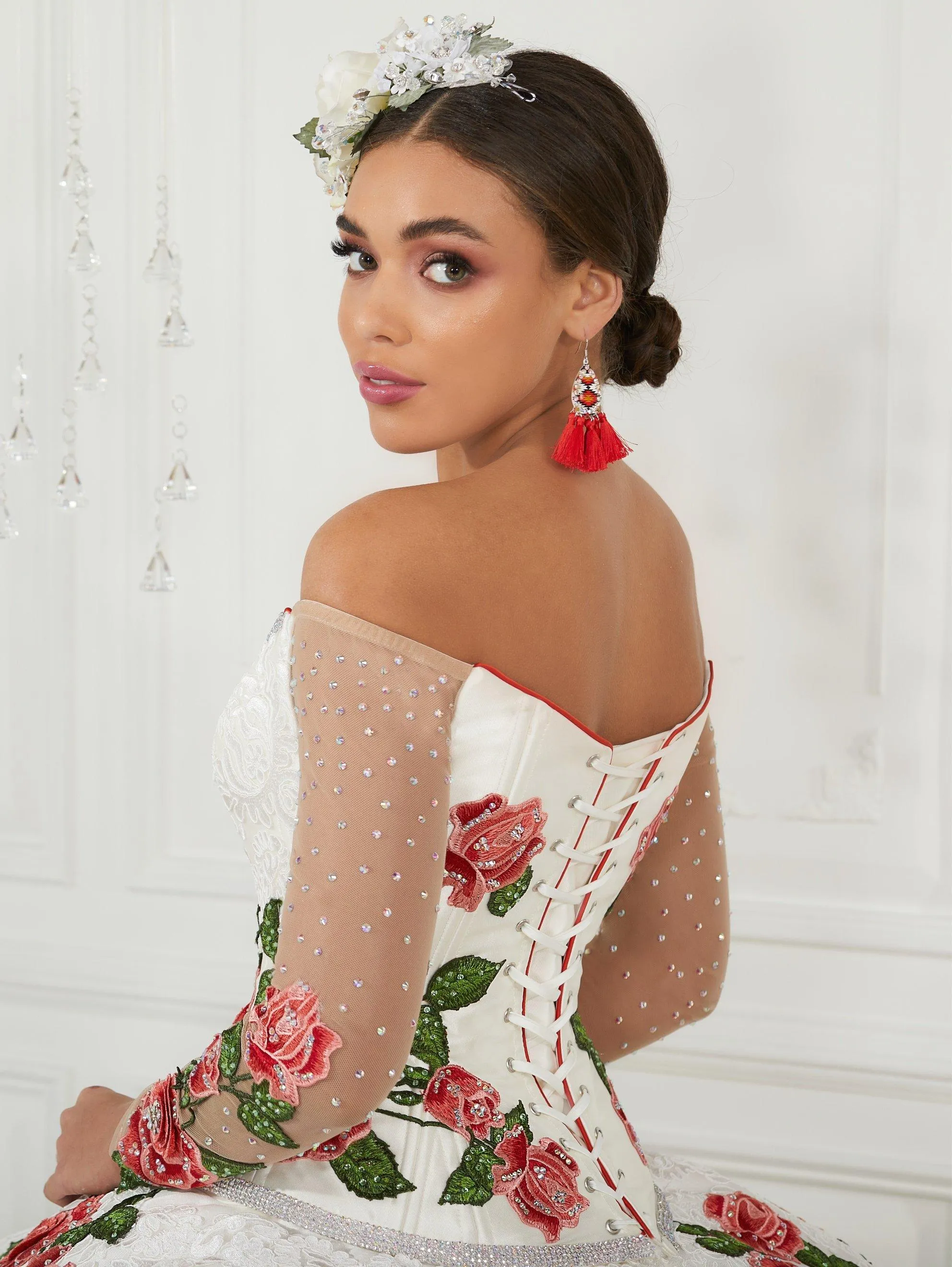 3-Piece Floral Charro Quinceanera Dress by LA Glitter 24075