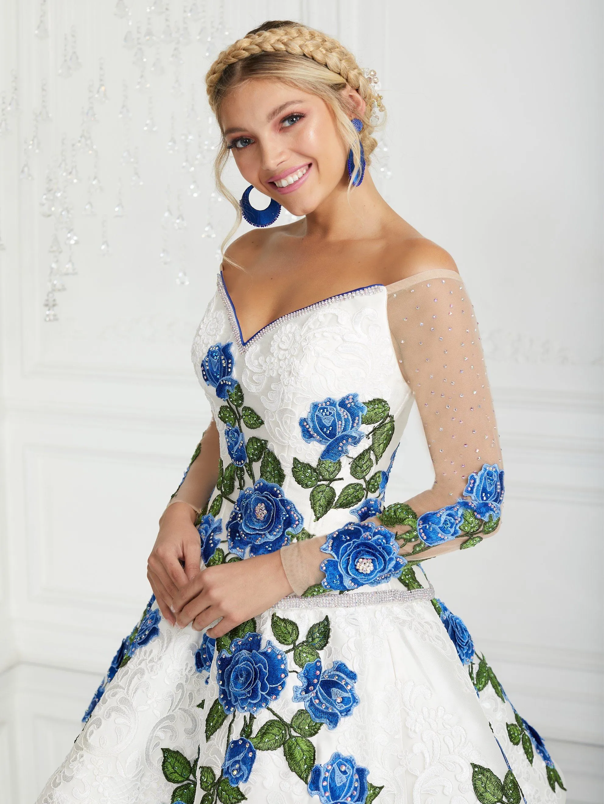 3-Piece Floral Charro Quinceanera Dress by LA Glitter 24075