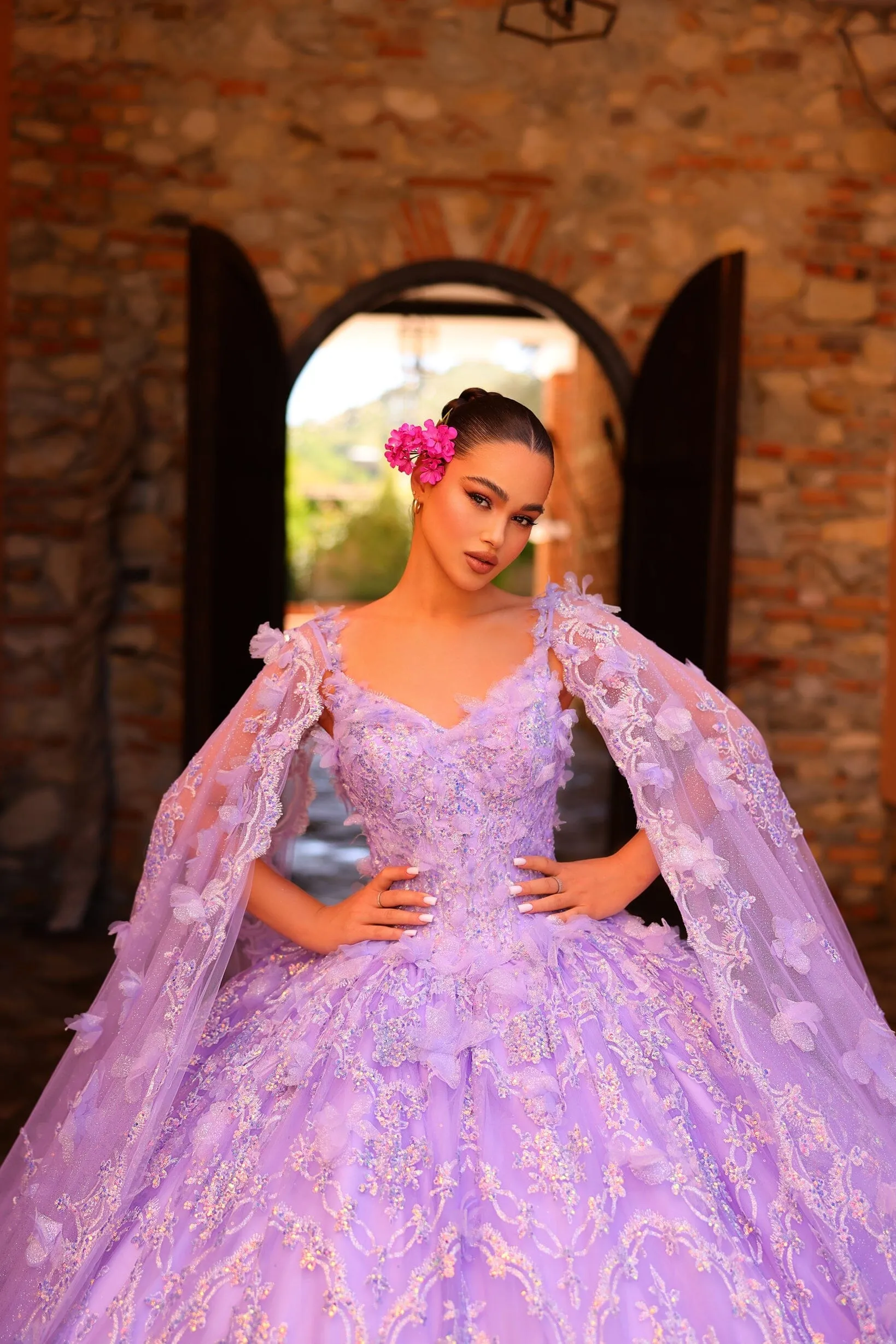 3D Butterfly Cape Quinceanera Dress by Amarra 54281