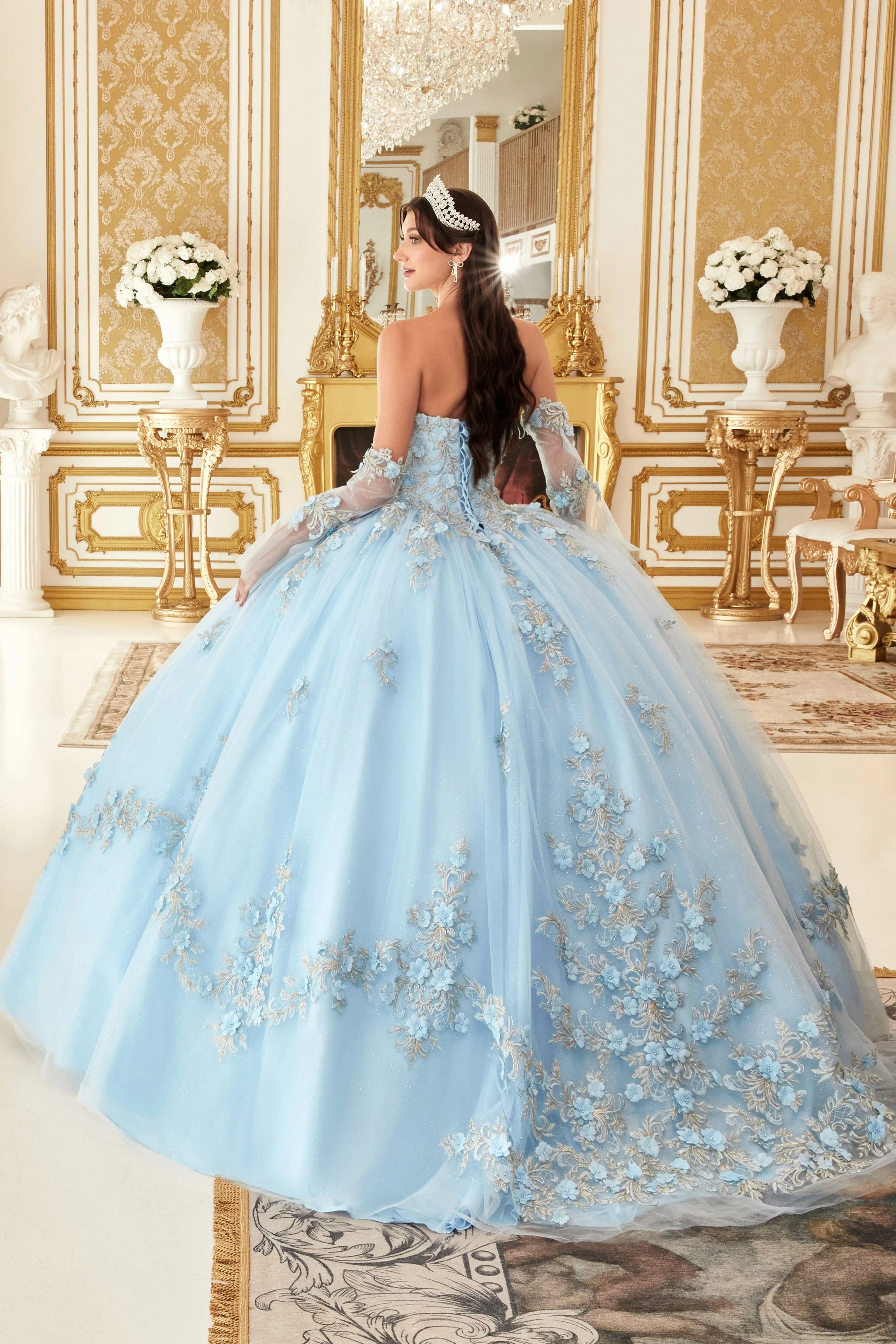 3D Floral Applique Strapless Ball Gown by Ladivine 15714