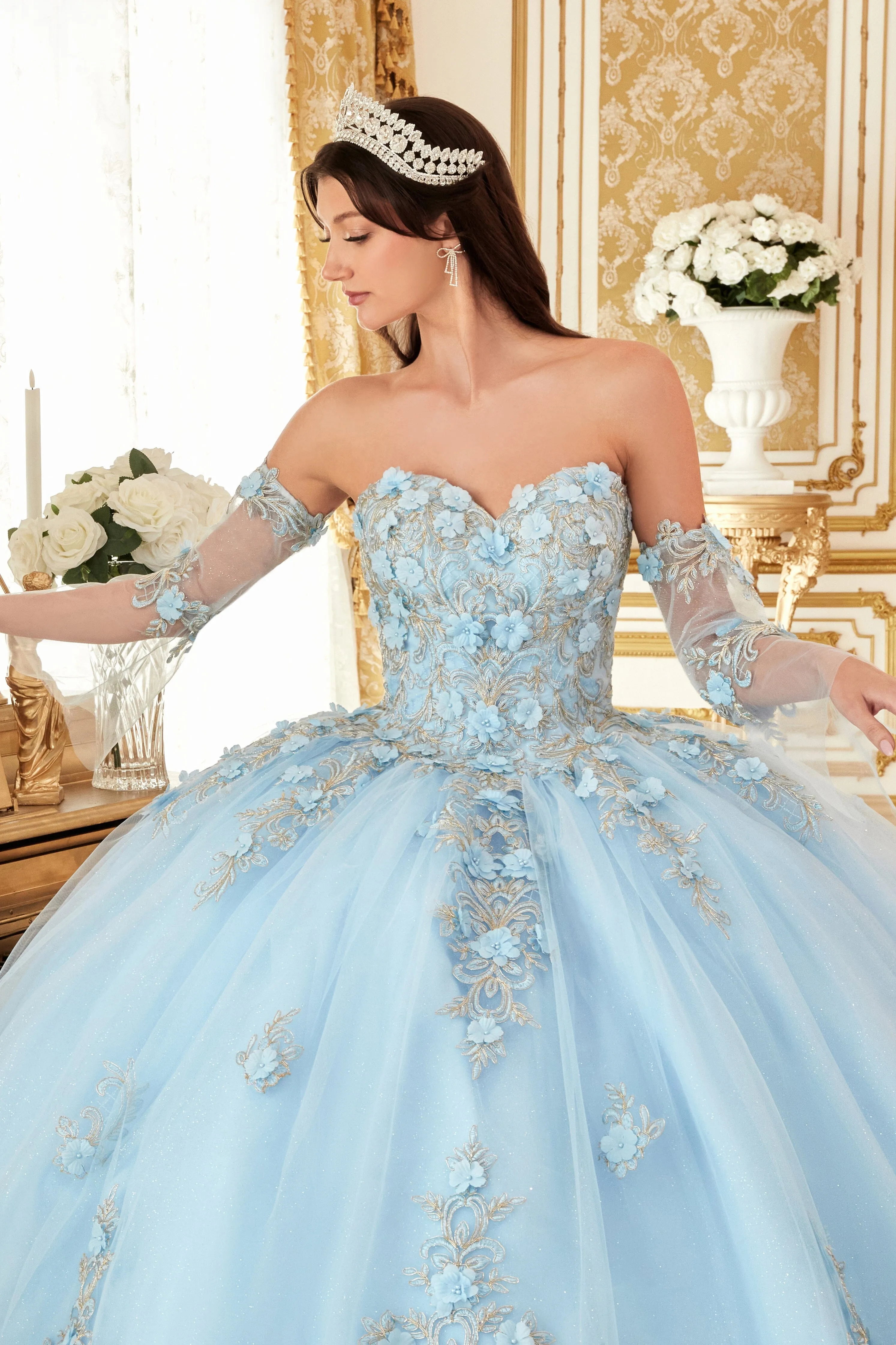 3D Floral Applique Strapless Ball Gown by Ladivine 15714