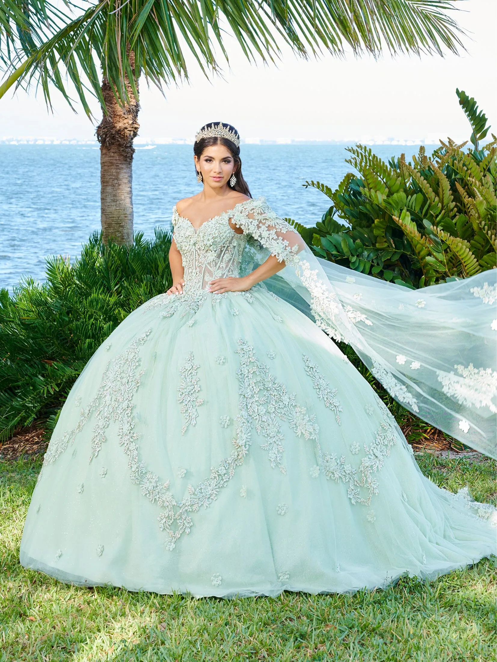 3D Floral Cape Quinceanera Dress by Fiesta Gowns 56498