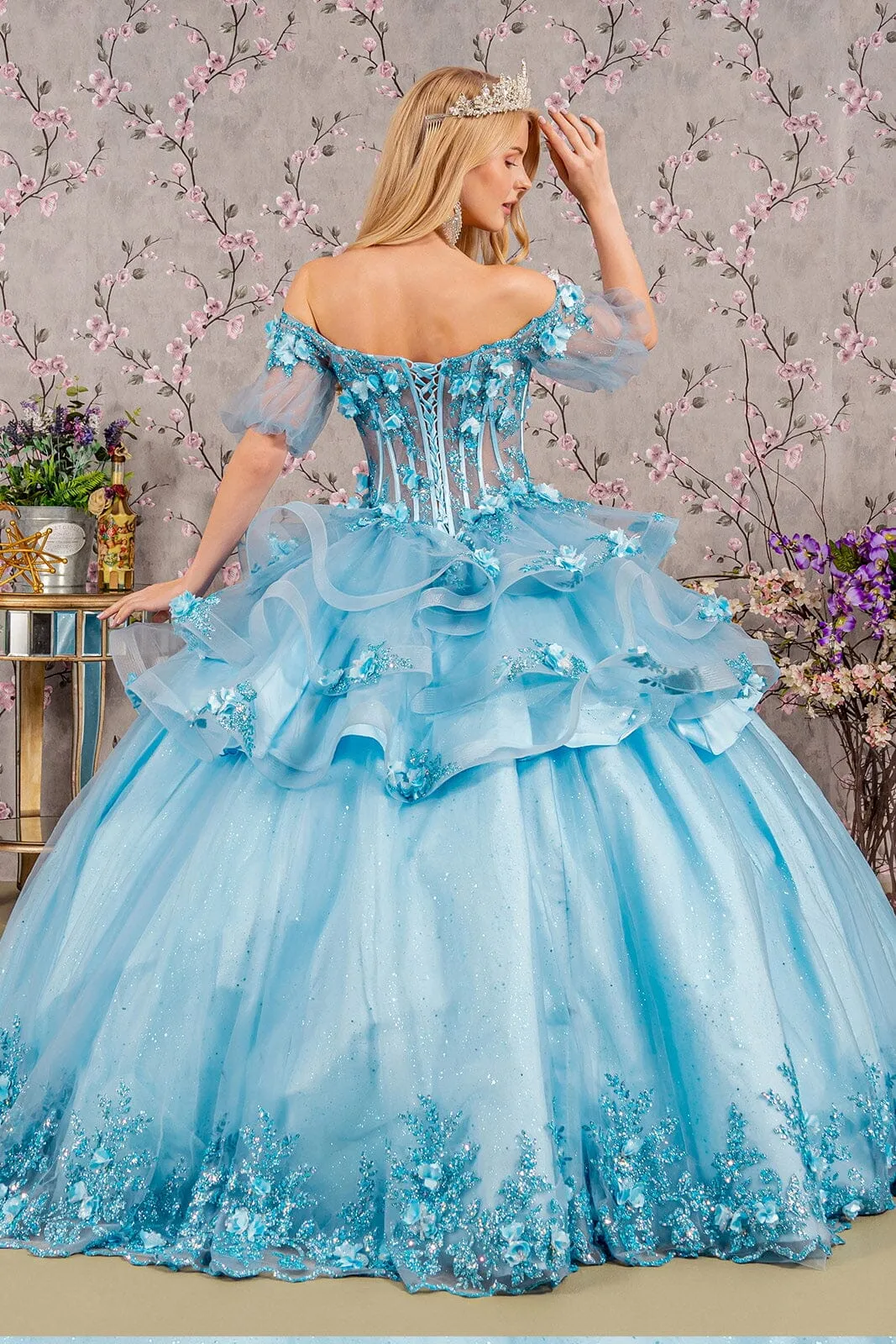 3D Floral Sheer Bodice Ball Gown by Elizabeth K GL3180