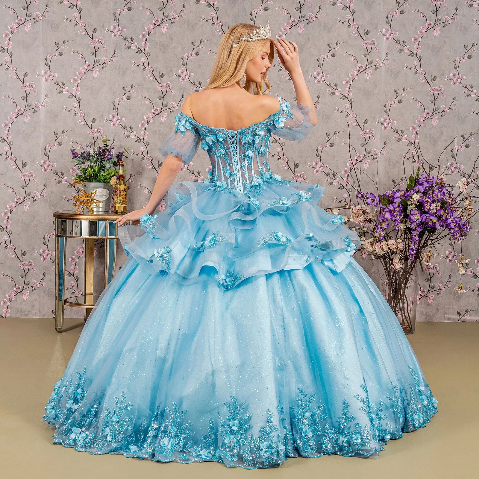 3D Floral Sheer Bodice Ball Gown by Elizabeth K GL3180