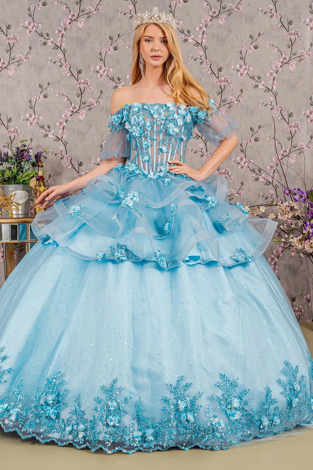 3D Floral Sheer Bodice Ball Gown by Elizabeth K GL3180