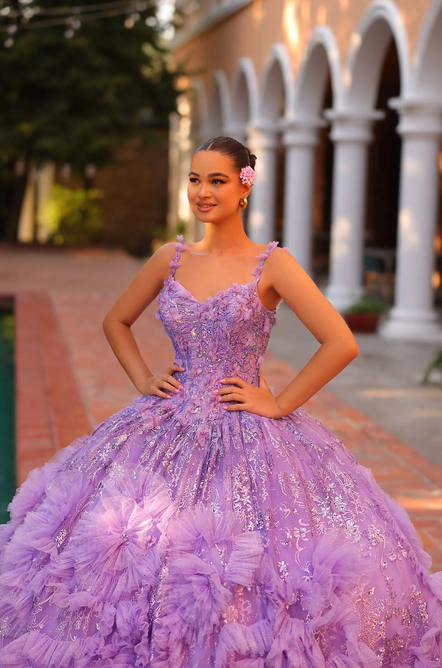 3D Floral Sleeveless Cloak Quinceanera Dress by Amarra 54314