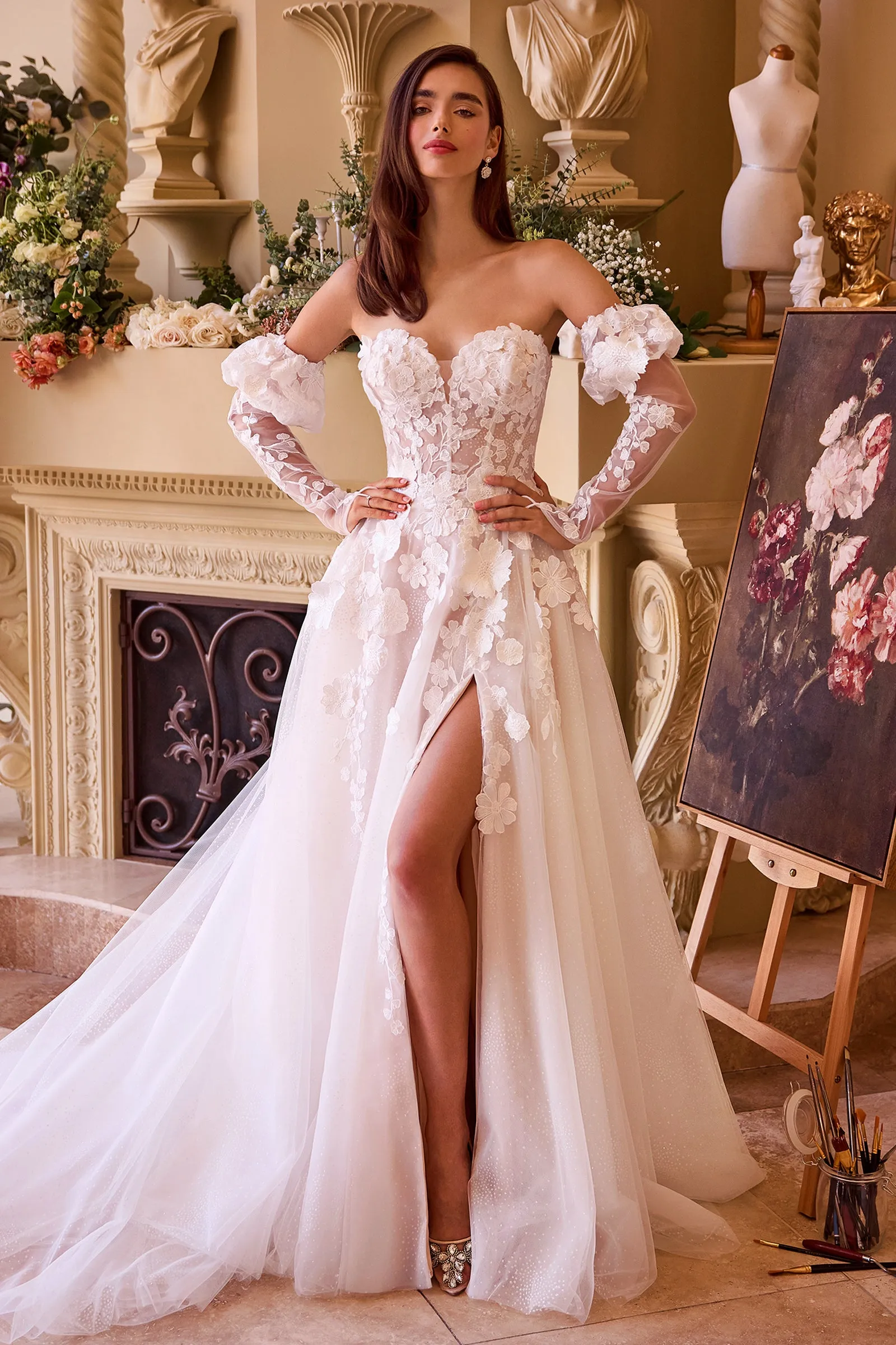 3D Floral Strapless Glove Bridal Gown by Ladivine WL017