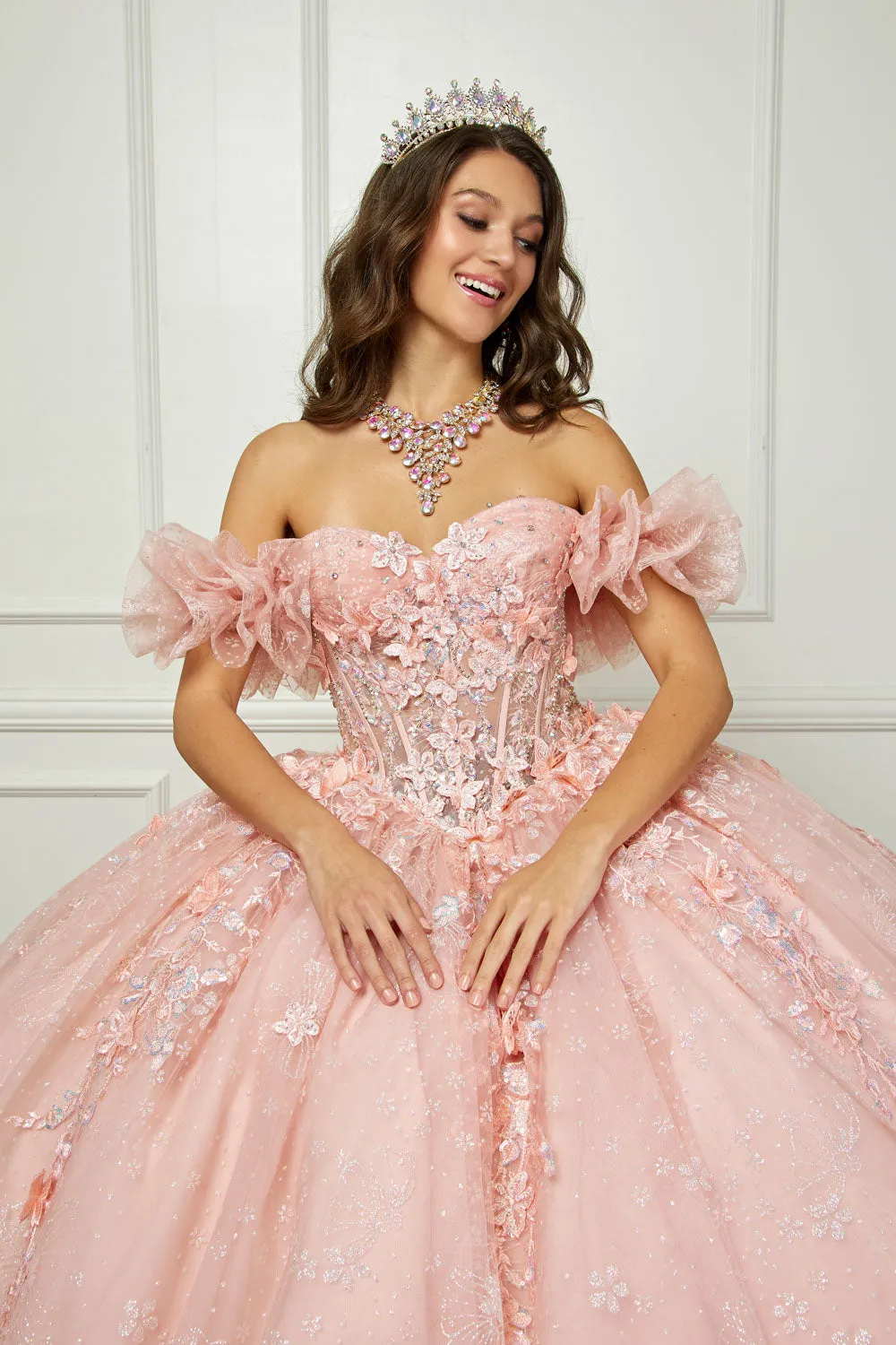 3D Floral Sweetheart Ball Gown by Petite Adele PQ1064