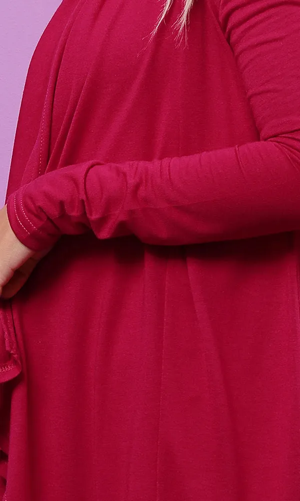 53520 Solid Fuchsia Open Neckline Cardigan