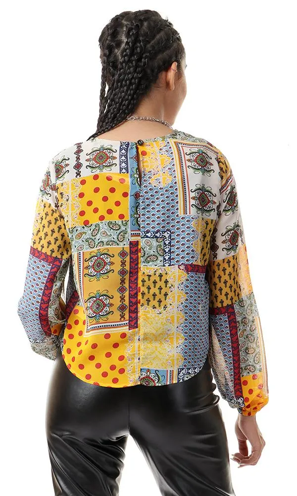 57020 Multi-Pattern Long Sleeves Blouse - Multicolour