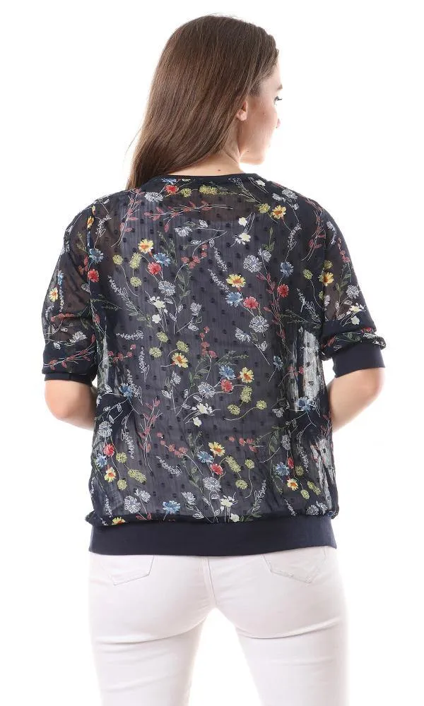 57060 Floral See Through Navy Blue Blouse