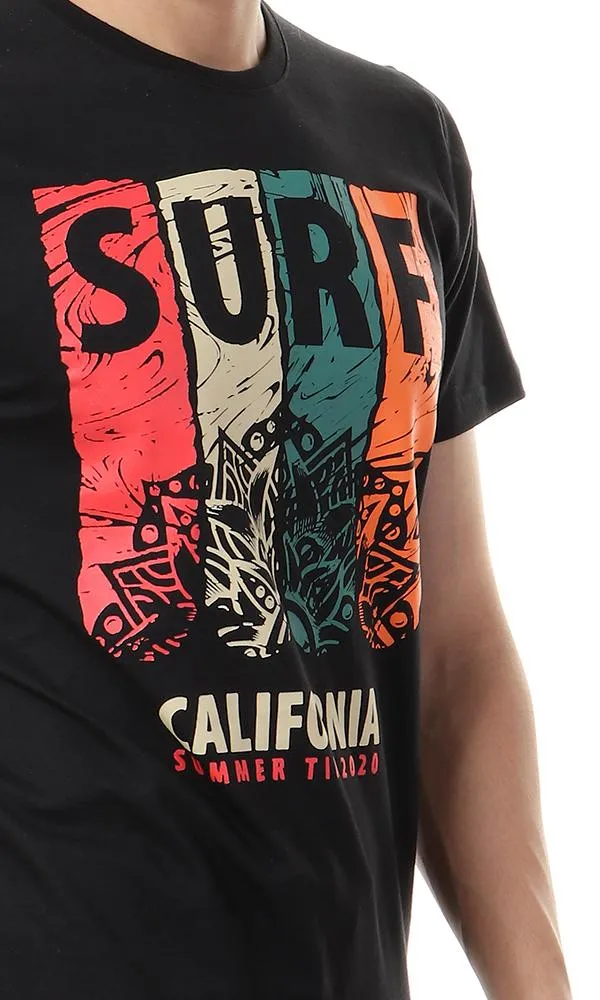 57219 Colorful Printed "Surf California" Black Tee