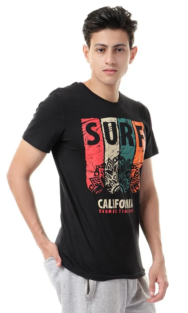 57219 Colorful Printed "Surf California" Black Tee