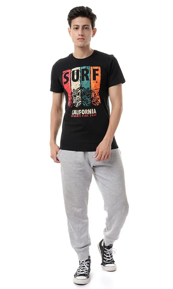 57219 Colorful Printed "Surf California" Black Tee