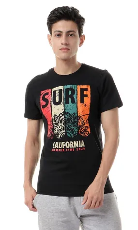 57219 Colorful Printed "Surf California" Black Tee