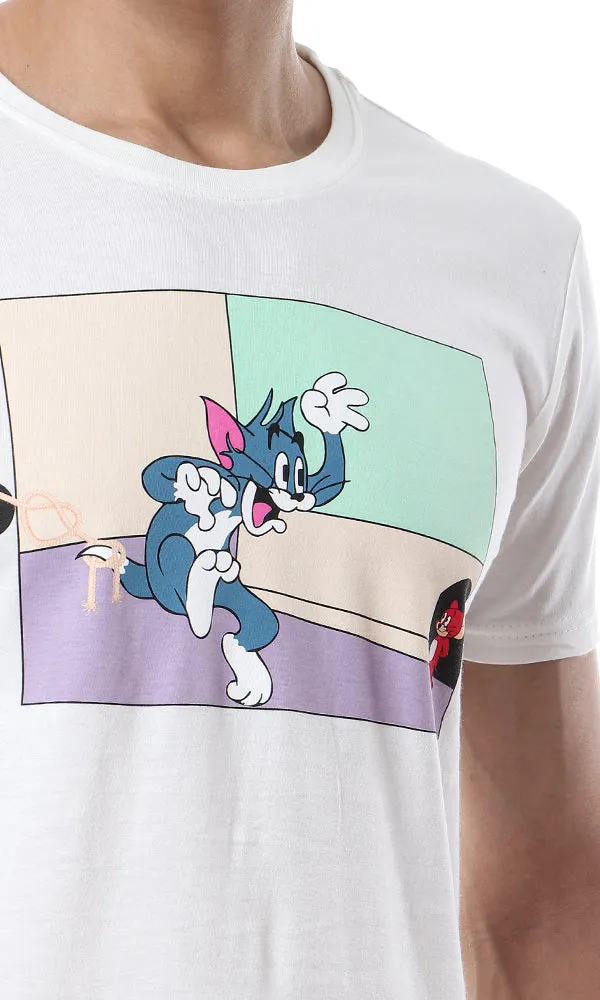 57445 Printed "Tom & Jerry" Cotton T-Shirt - Off White