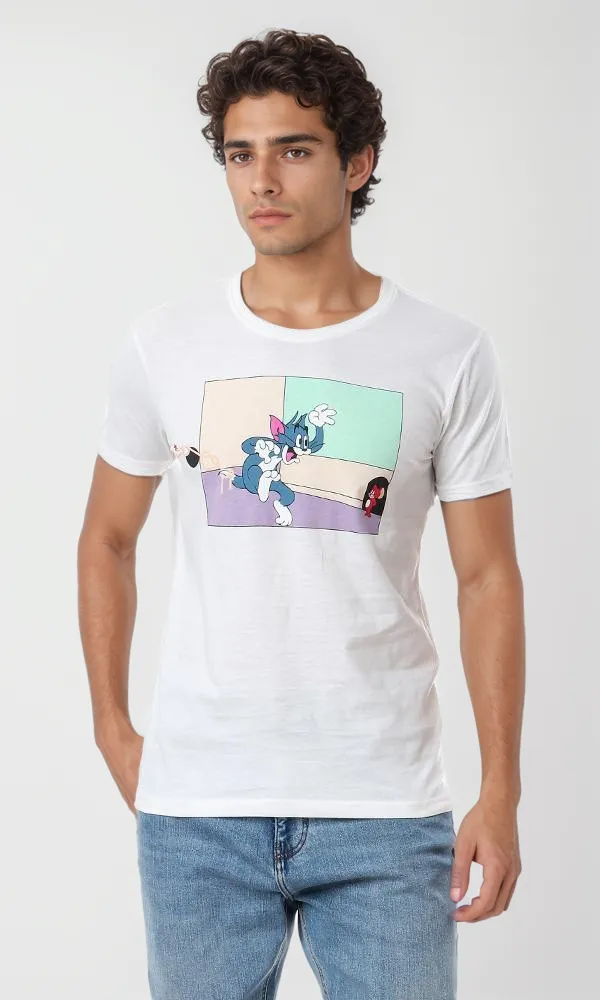 57445 Printed "Tom & Jerry" Cotton T-Shirt - Off White