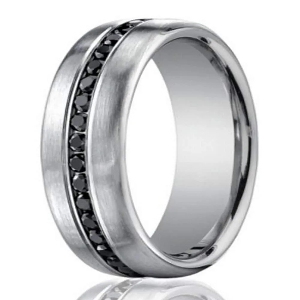 7.5mm Men’s 950-Platinum Black Diamond Eternity Wedding Band