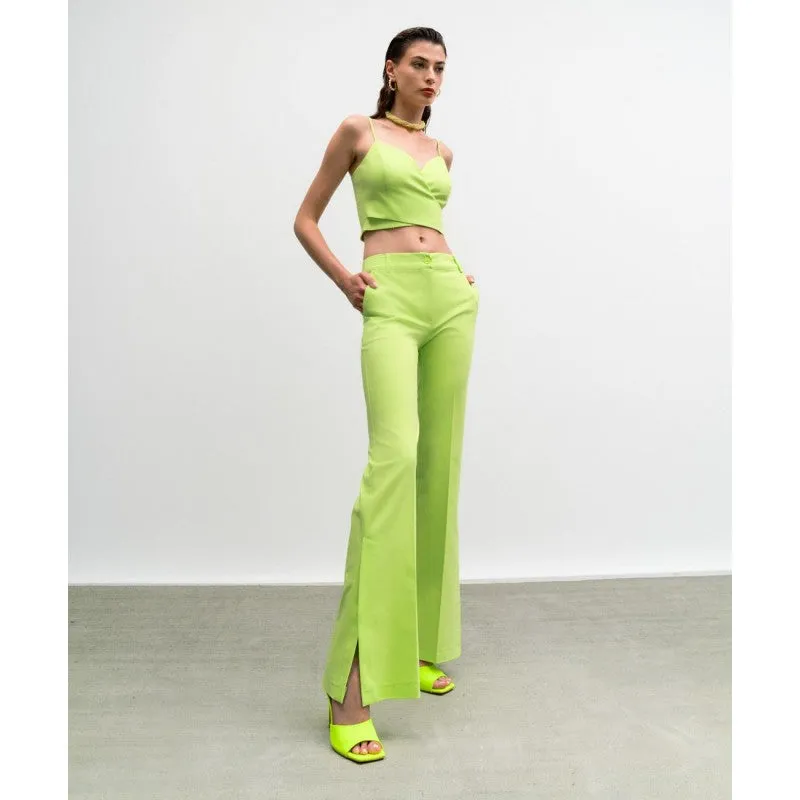 Access Lime Green Slit Hem Flared Pants