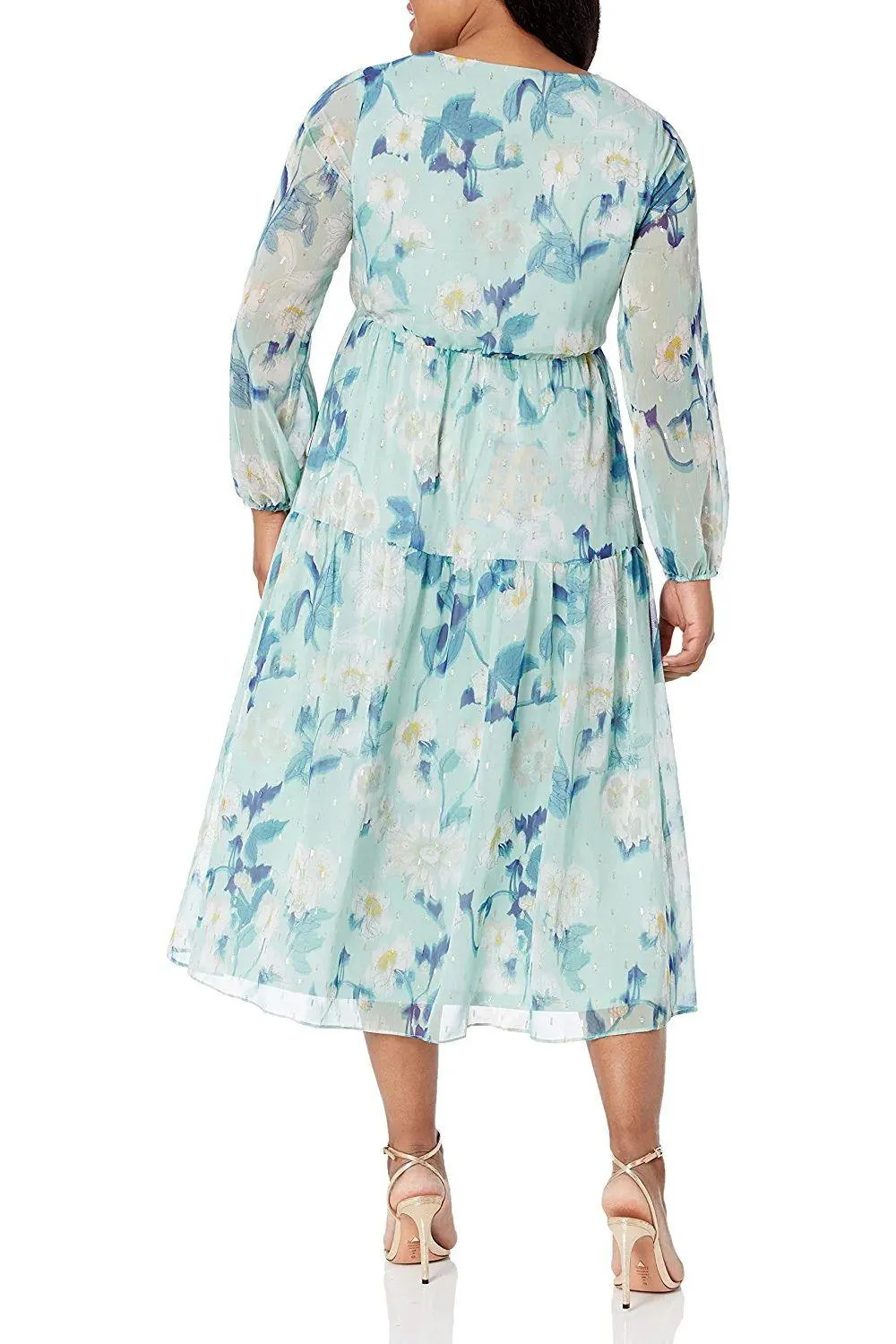 Adrianna Papell AP1E209021 W V-Neck Long Sleeve Formal Floral Print Dress