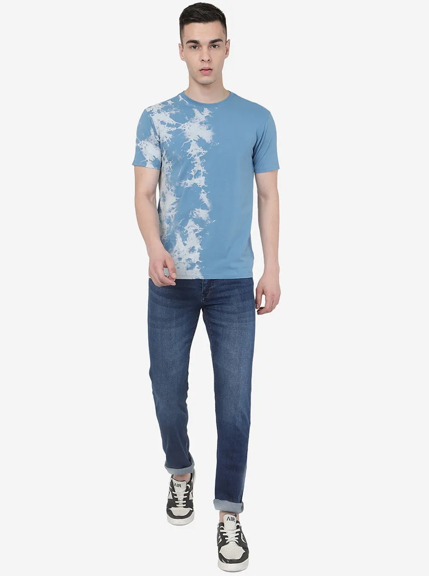 Adriatic Blue Printed Slim Fit T-Shirt