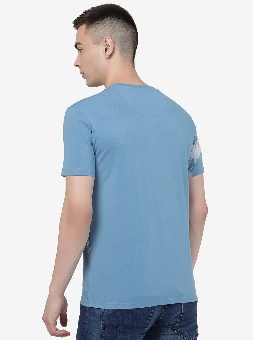 Adriatic Blue Printed Slim Fit T-Shirt