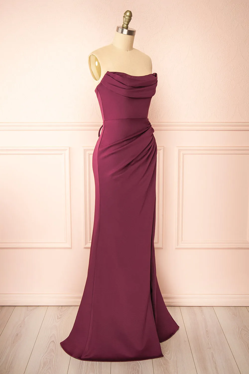 Ailsa Burgundy | Strapless Gown w/ High Slit