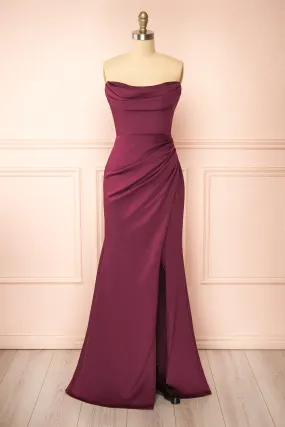 Ailsa Burgundy | Strapless Gown w/ High Slit