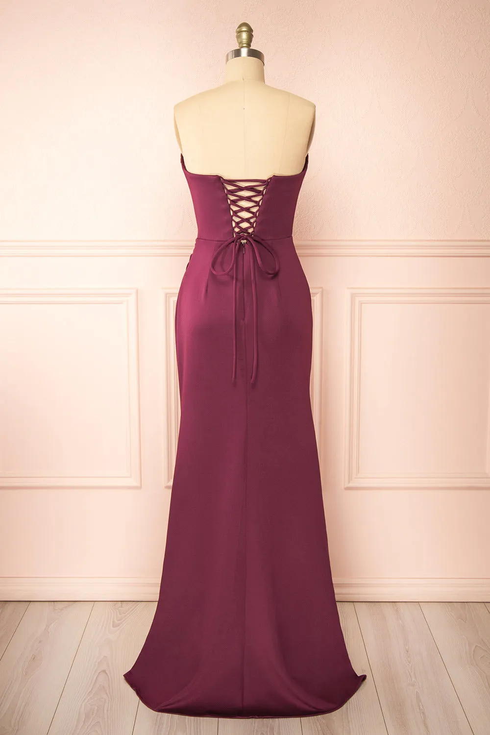 Ailsa Burgundy | Strapless Gown w/ High Slit