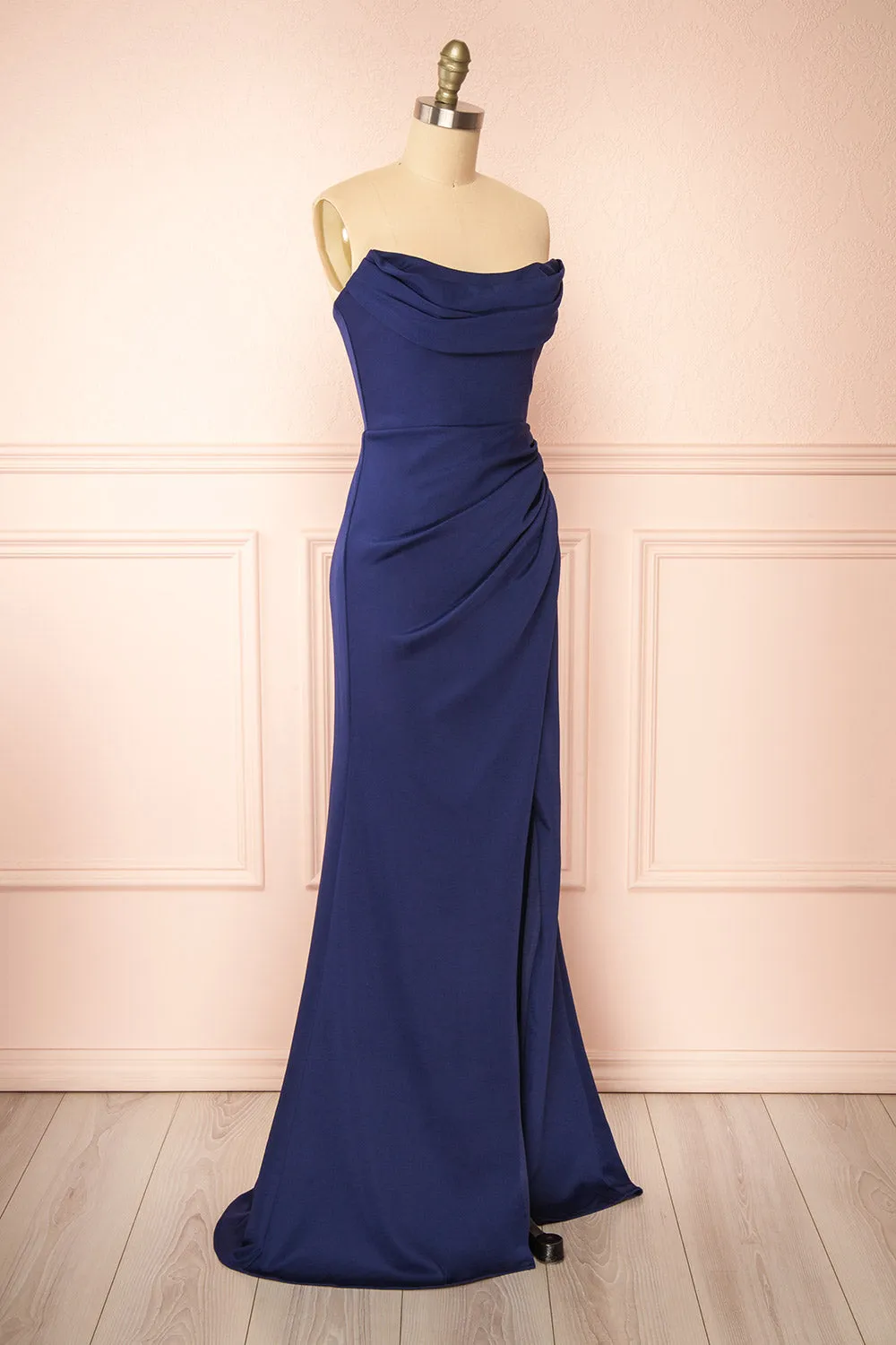 Ailsa Navy | Strapless Gown w/ High Slit