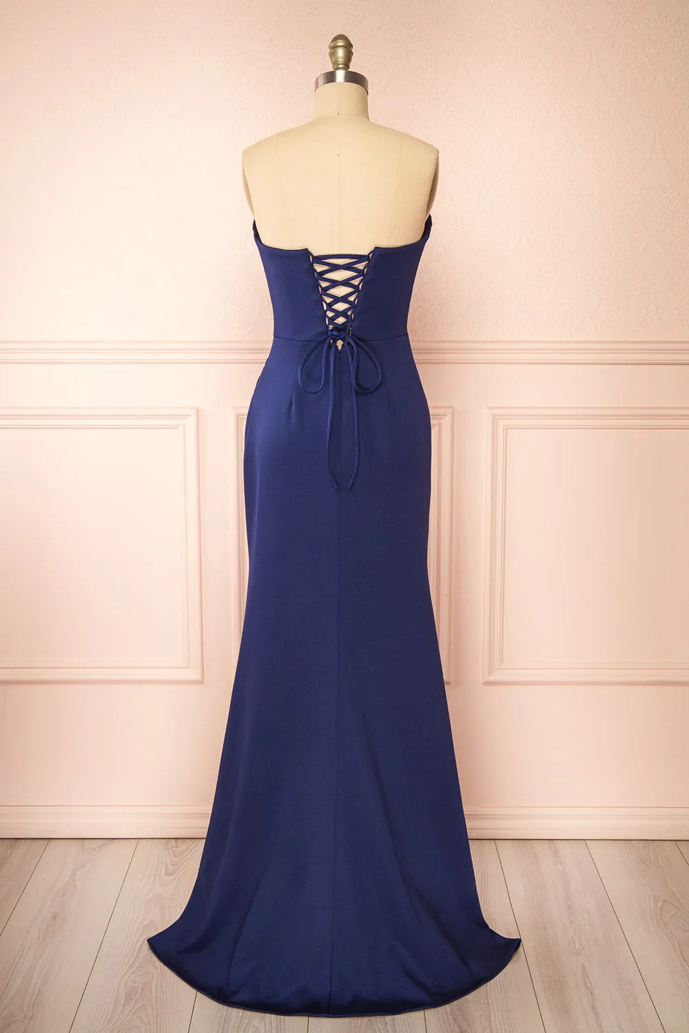 Ailsa Navy | Strapless Gown w/ High Slit