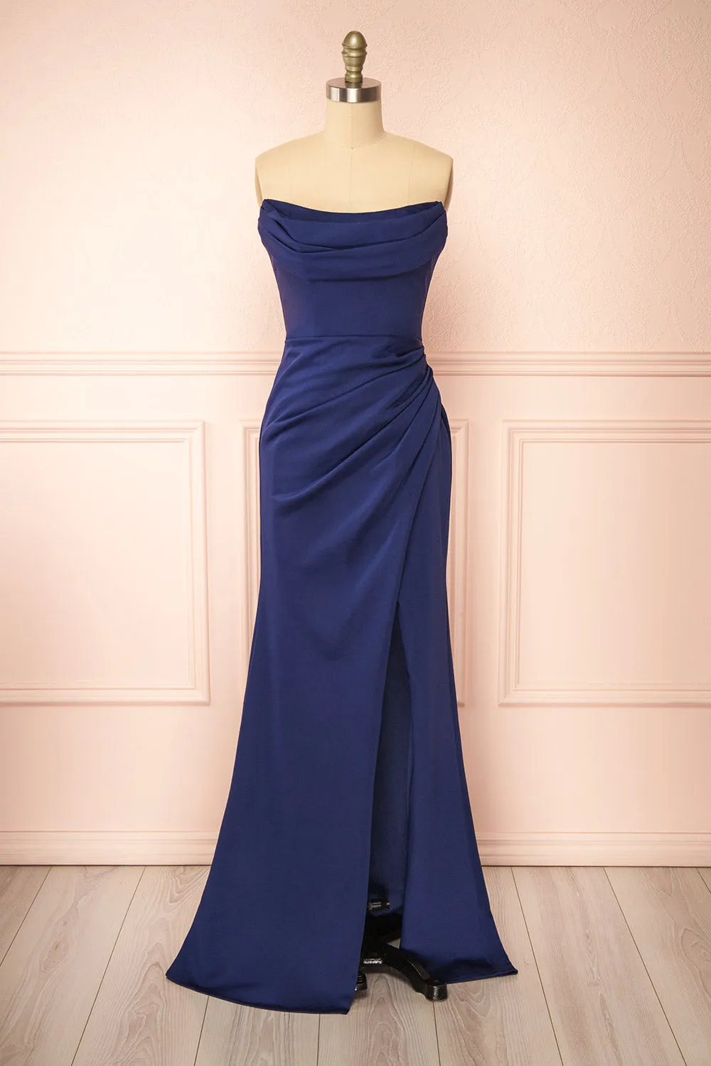 Ailsa Navy | Strapless Gown w/ High Slit