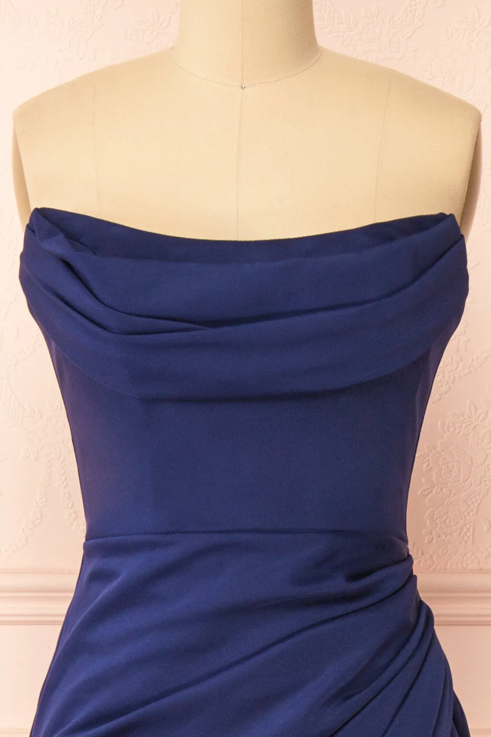 Ailsa Navy | Strapless Gown w/ High Slit