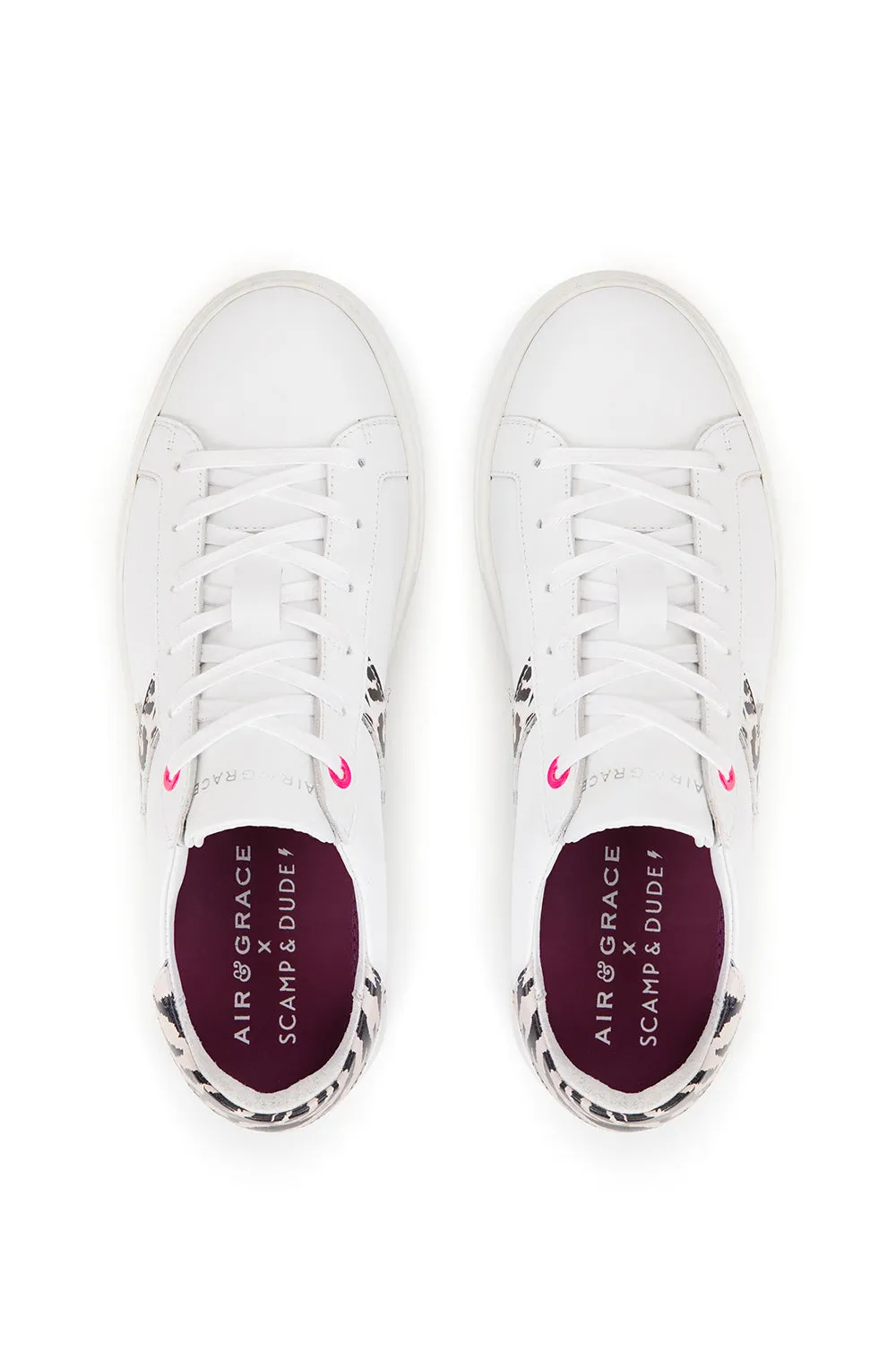 Air & Grace x Scamp & Dude Roxy: White and Print Platform Trainers