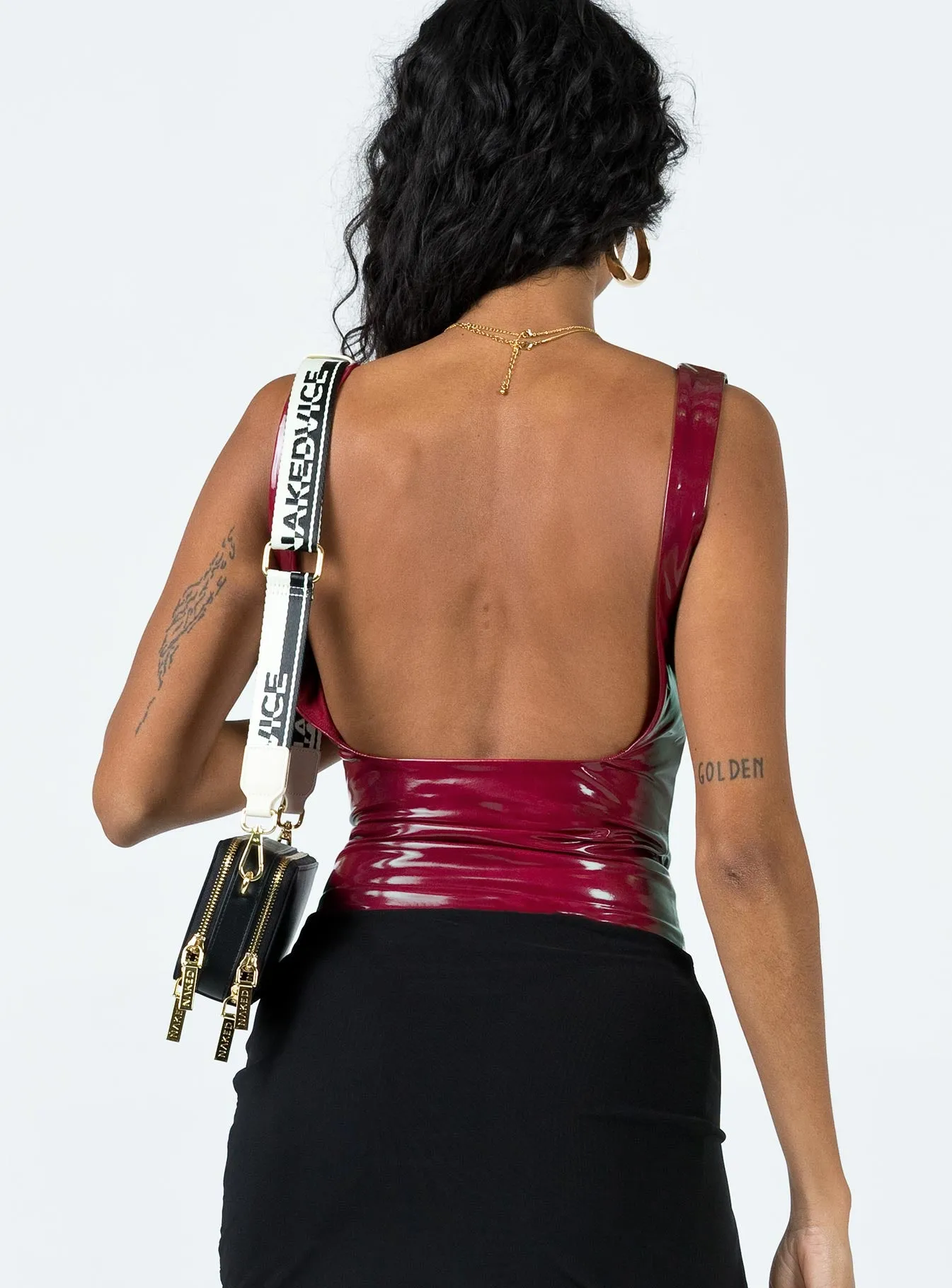 Alderly Faux Leather Bodysuit Maroon