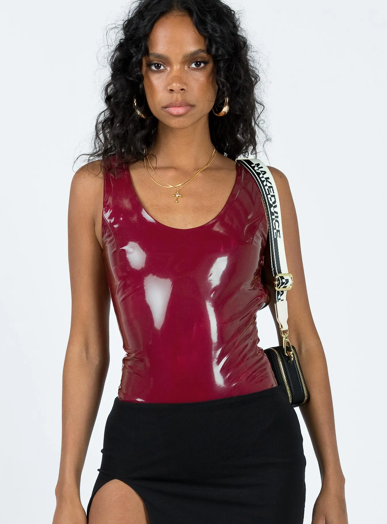 Alderly Faux Leather Bodysuit Maroon