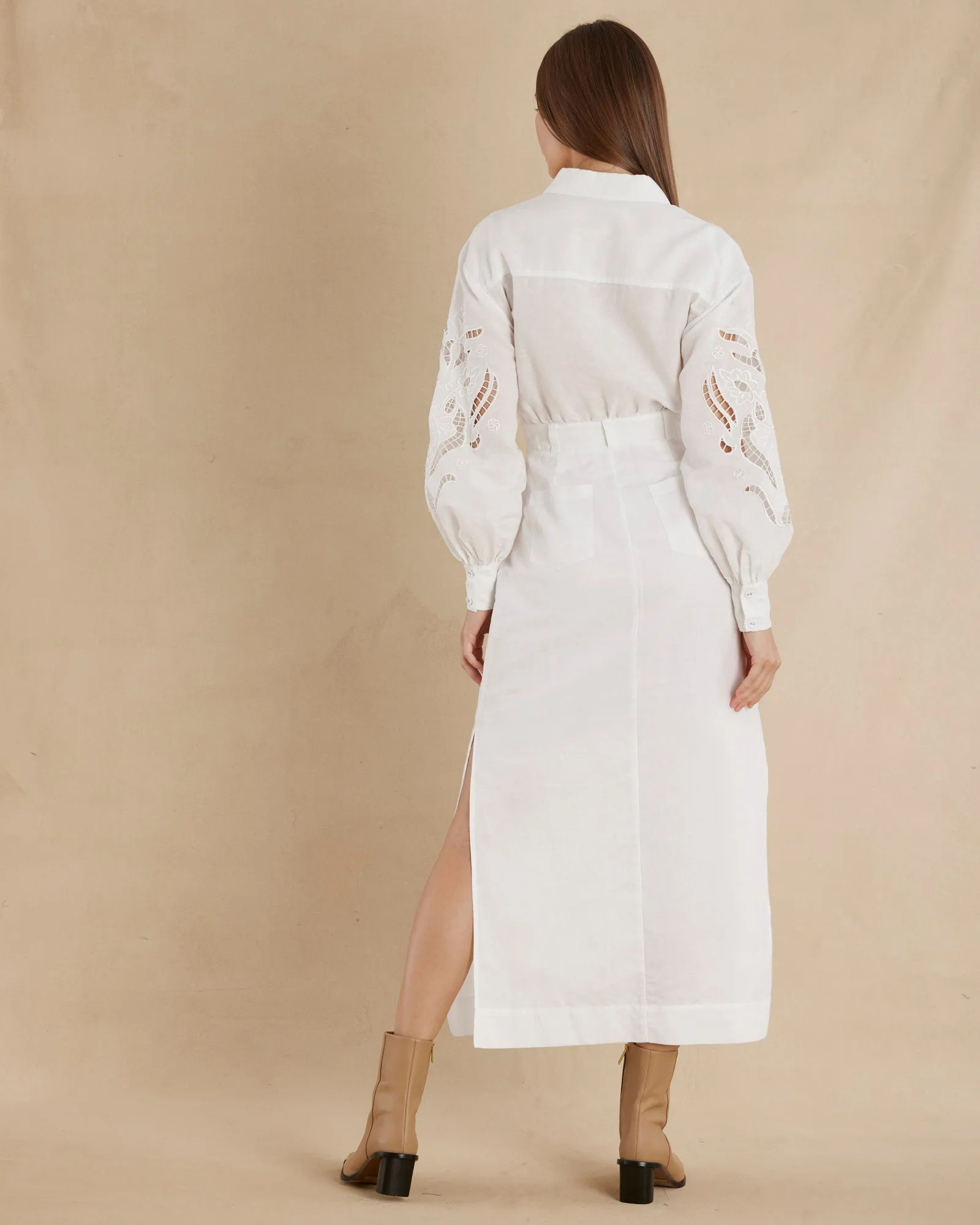 Alice Linen Utility Dress - White