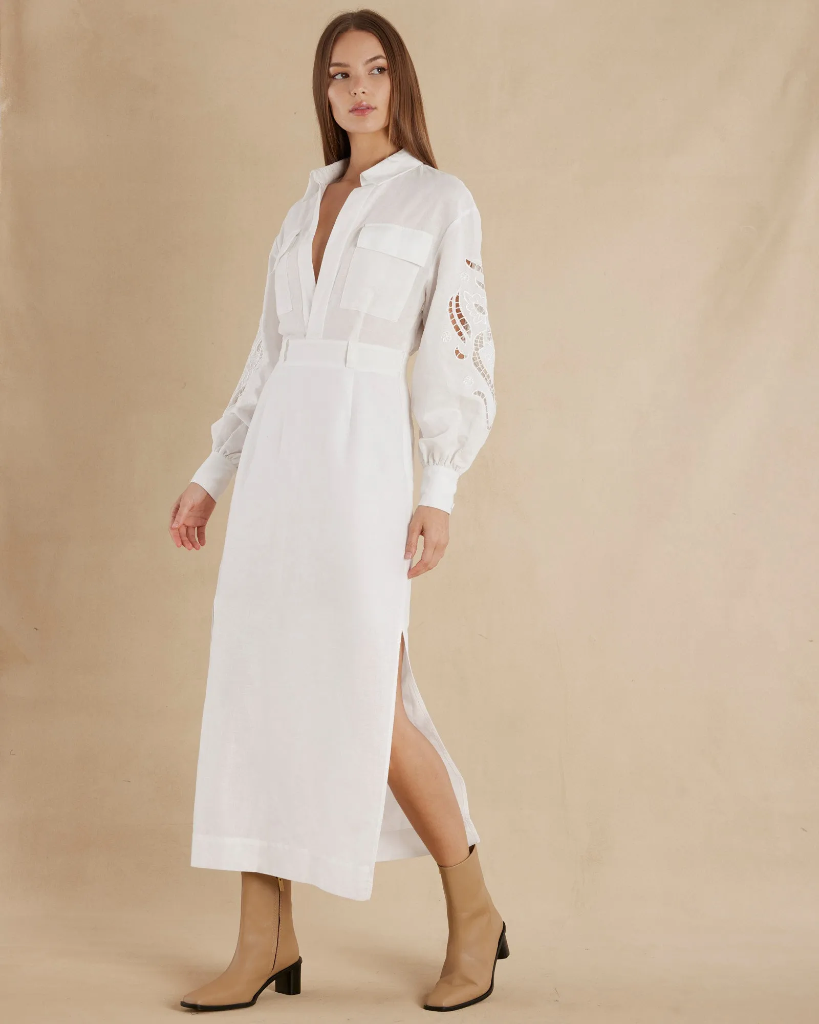 Alice Linen Utility Dress - White