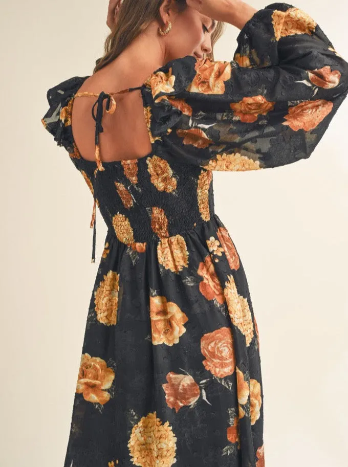 Angela Black Floral Dress